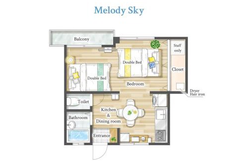 Ojima Apartment | 長期割がお得 最大4名 西大島駅徒歩3分 新宿直通20分東京滞在に最適TDR スカイツリー好アクセスHOTEL DREAM MUSIC Melody Sky